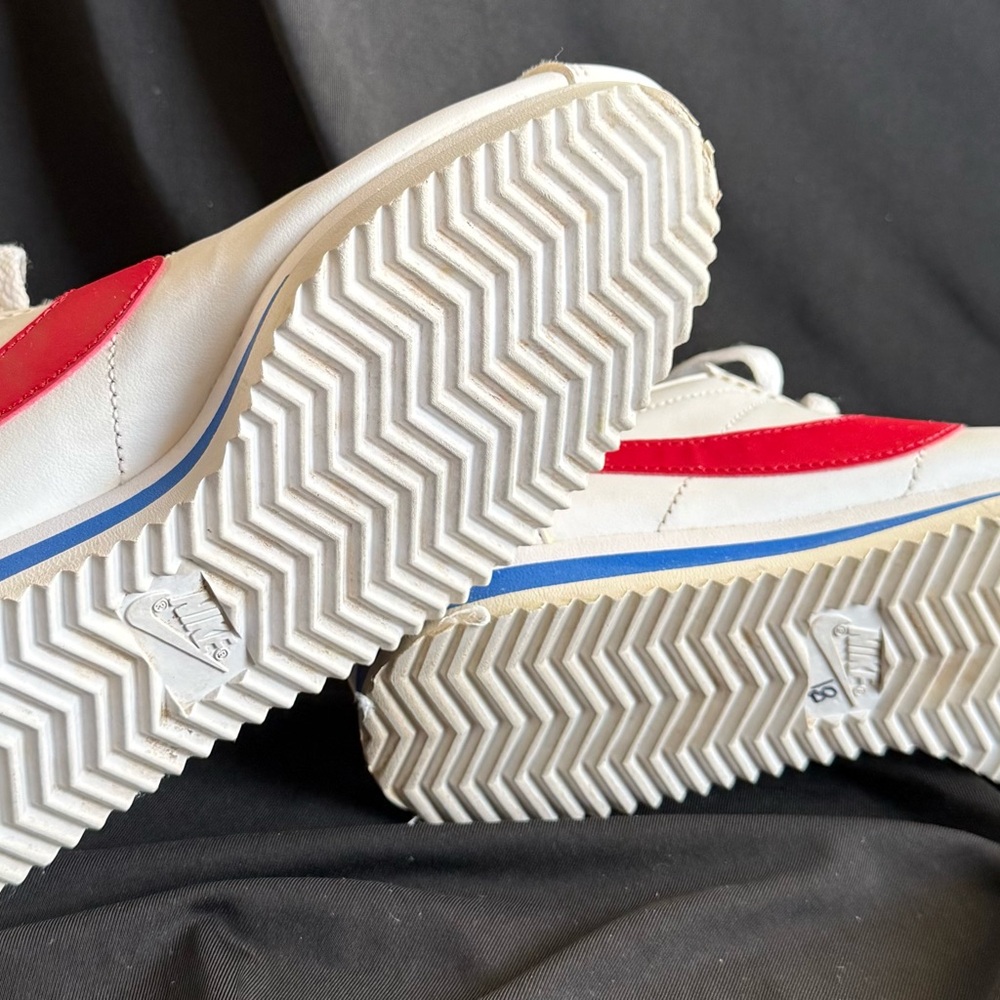 Nike Retro Cortez White Leather Sneakers with Red Swoosh - Picture 5 of 6